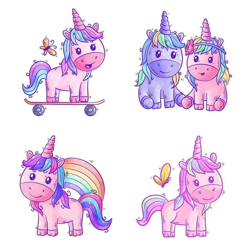 linda unicornio, mano dibujado estilo conjunto vector