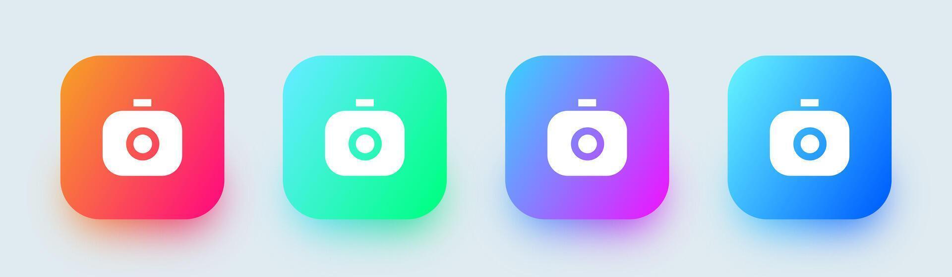 Camera solid icon in square gradient colors. Capture buttons signs vector illustration.