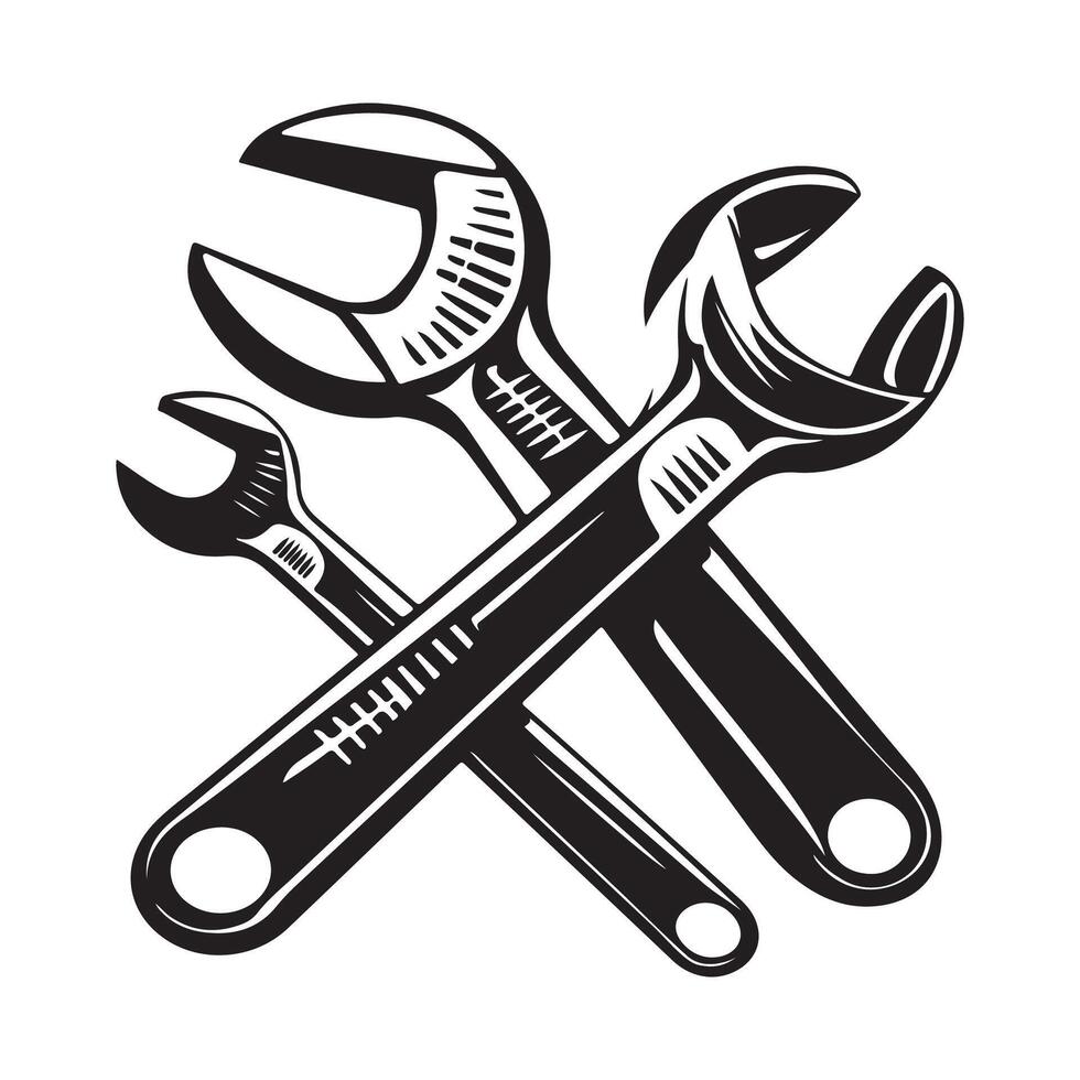 A set of wrenches. Repair tools vector illustration. Construction work. Stock Vector