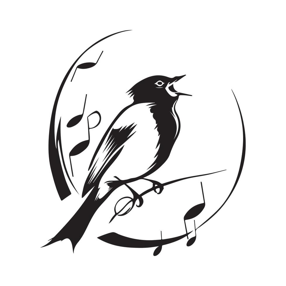 Cute Bird singing on a white background. Vector illustration