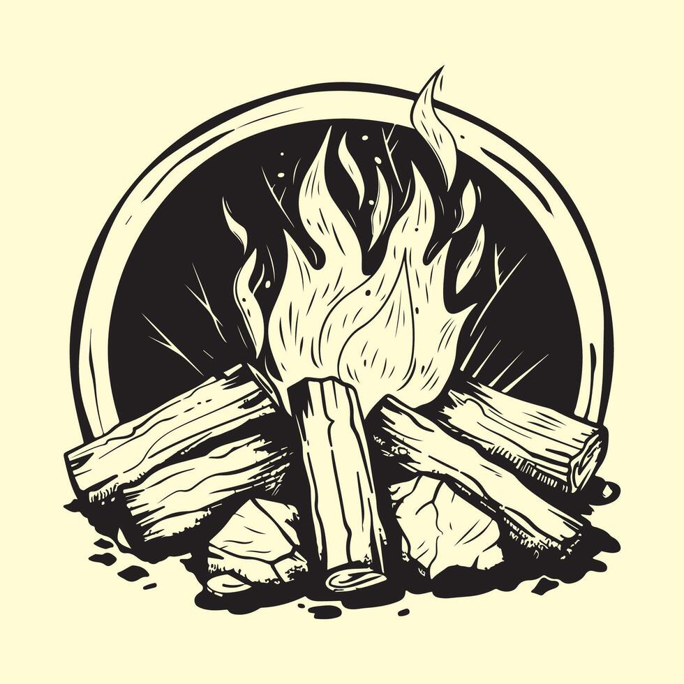 Bonfire logo wood burning and fire design camping adventure vintage
