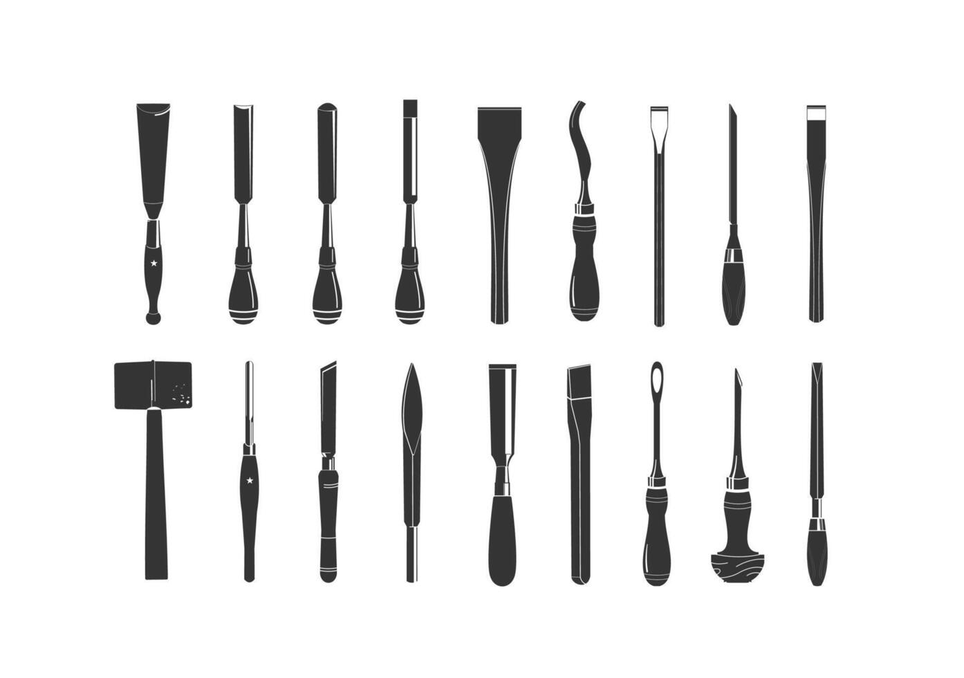 Vintage retro hipster icon set chisel. logo Carpentry tools silhouette vector