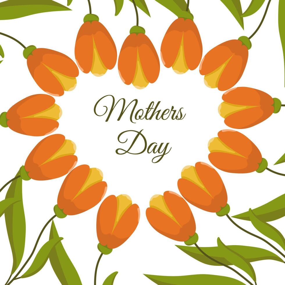 vector tarjeta para de la madre día con flores en el formar de un guirnalda. redondo marco con un congratulatorio inscripción.