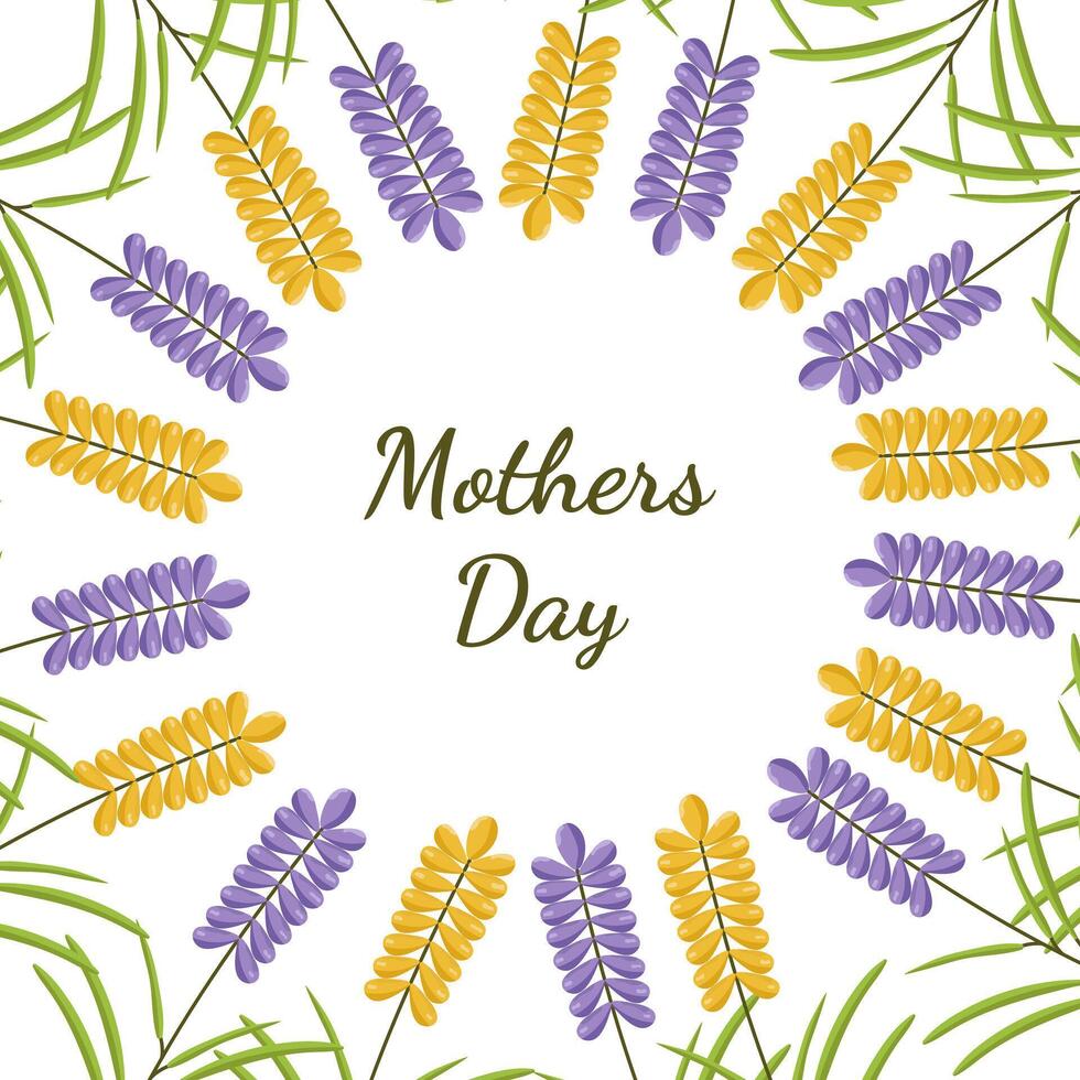 vector de la madre día tarjeta con floral antecedentes. guirnalda de flores y hojas. redondo marco con un congratulatorio inscripción.