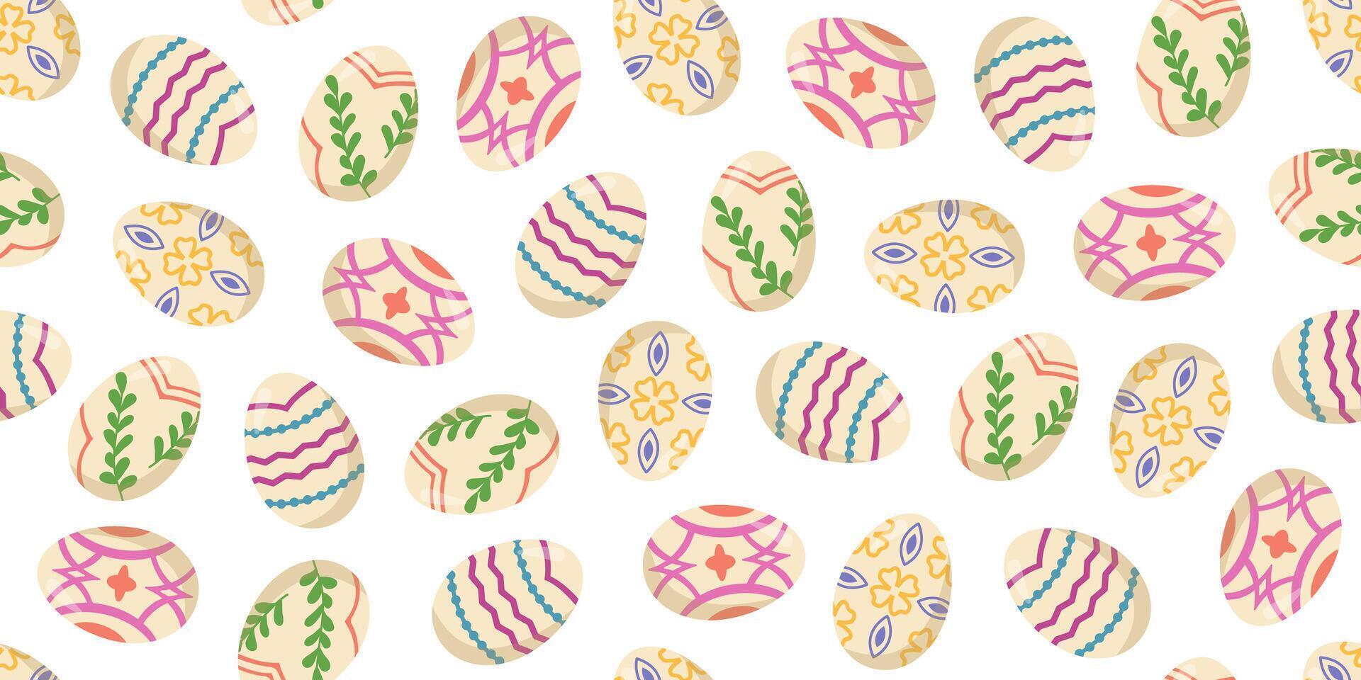 vector sin costura bandera con Pascua de Resurrección pintado huevos. color ilustración de un huevo caza. contento primavera fiesta antecedentes.