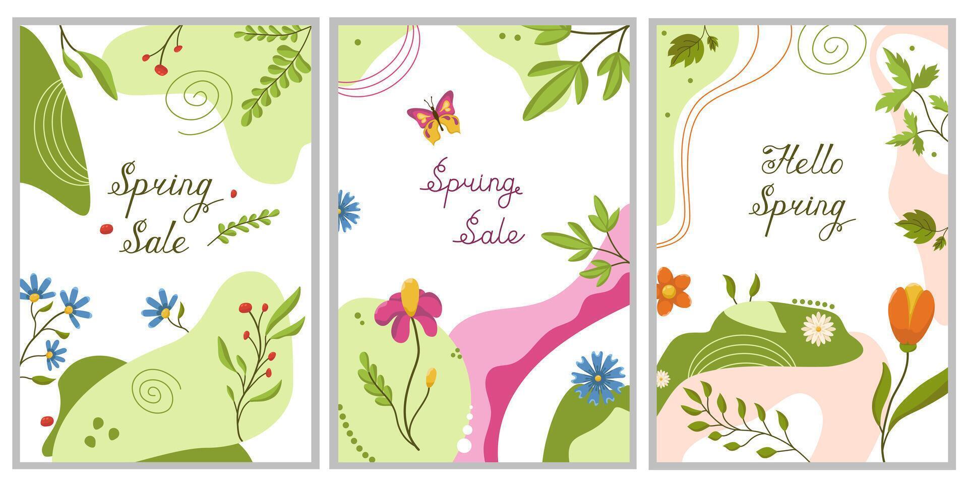 Vector image of spring cards. Spring sale banner with beautiful flowers.