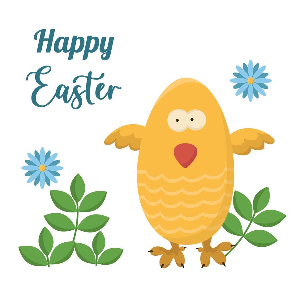 Vector color card with Easter chickens. Easter egg hunt invitation template on white background.