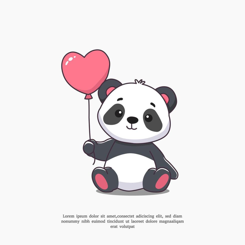 illustration of a cute panda sitting and holding a balloon vector