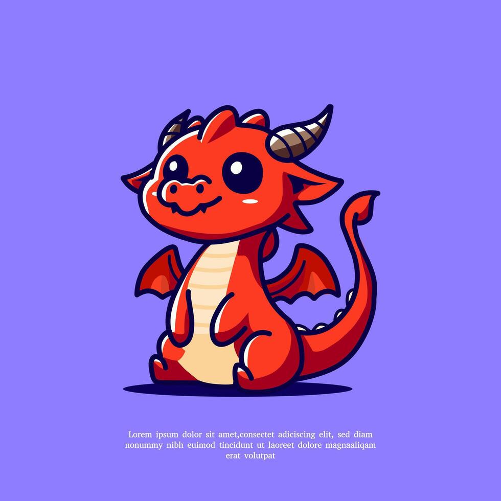 Cute Baby Orange Dragon Sitting Cartoon Vector Icon Illustration. Animal Nature Icon Concept Isolated Premium Vector. Flat Cartoon Style