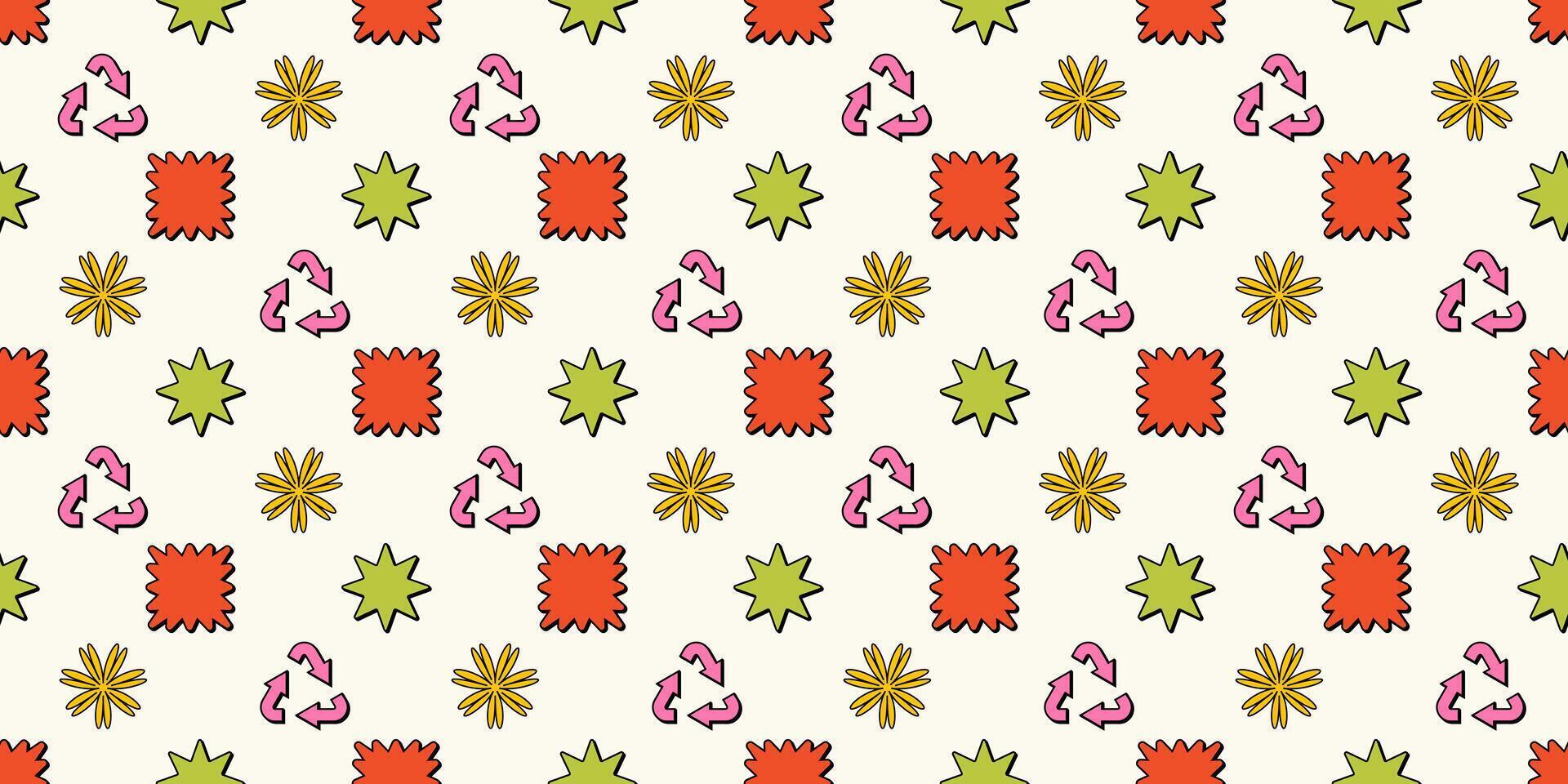 Geometric brutalist shapes seamless pattern. Brutal figure in trendy Y2k style. Vector abstract background