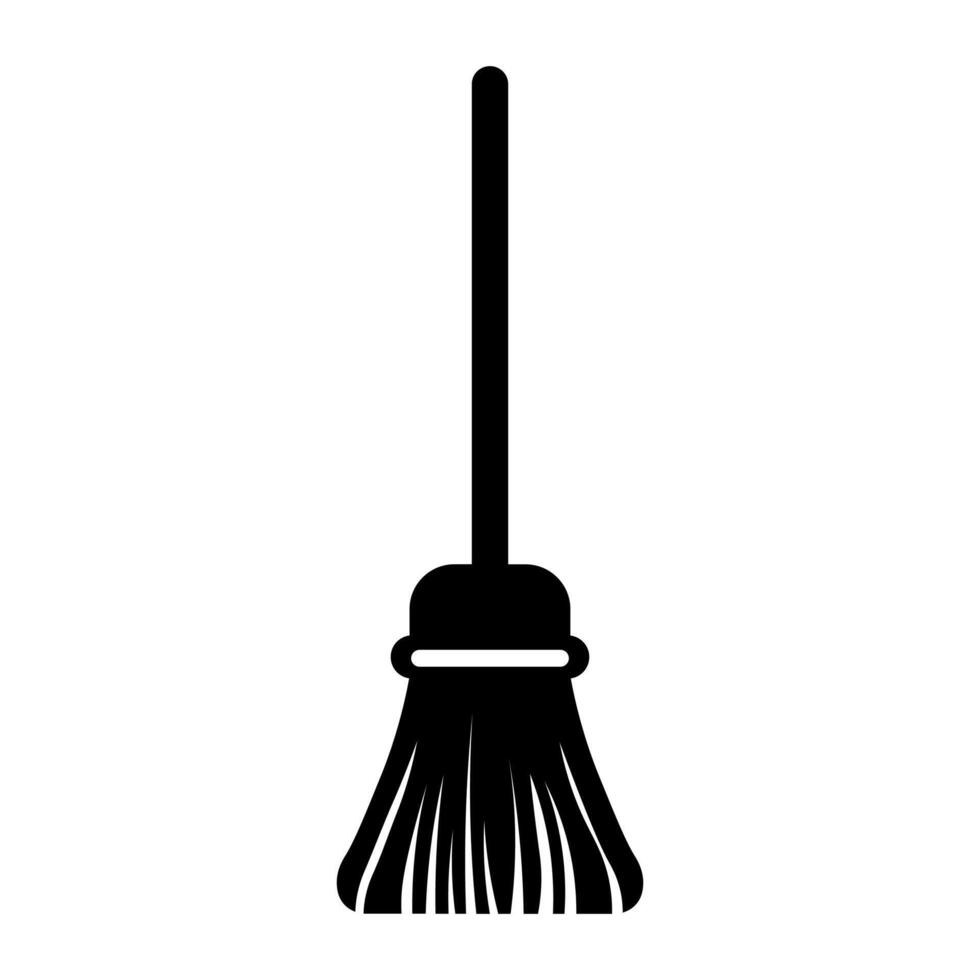 black vector broom icon isolated on white background