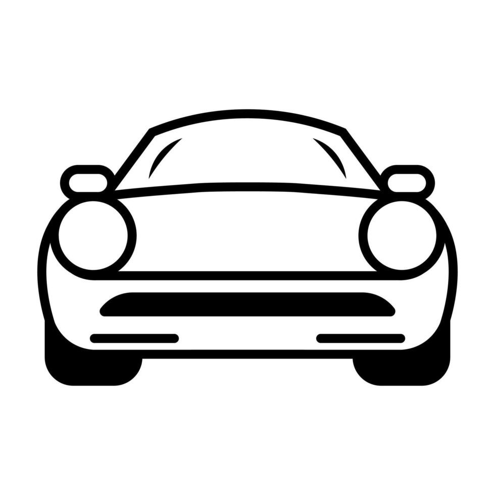 black vector car front icon isolated on white background