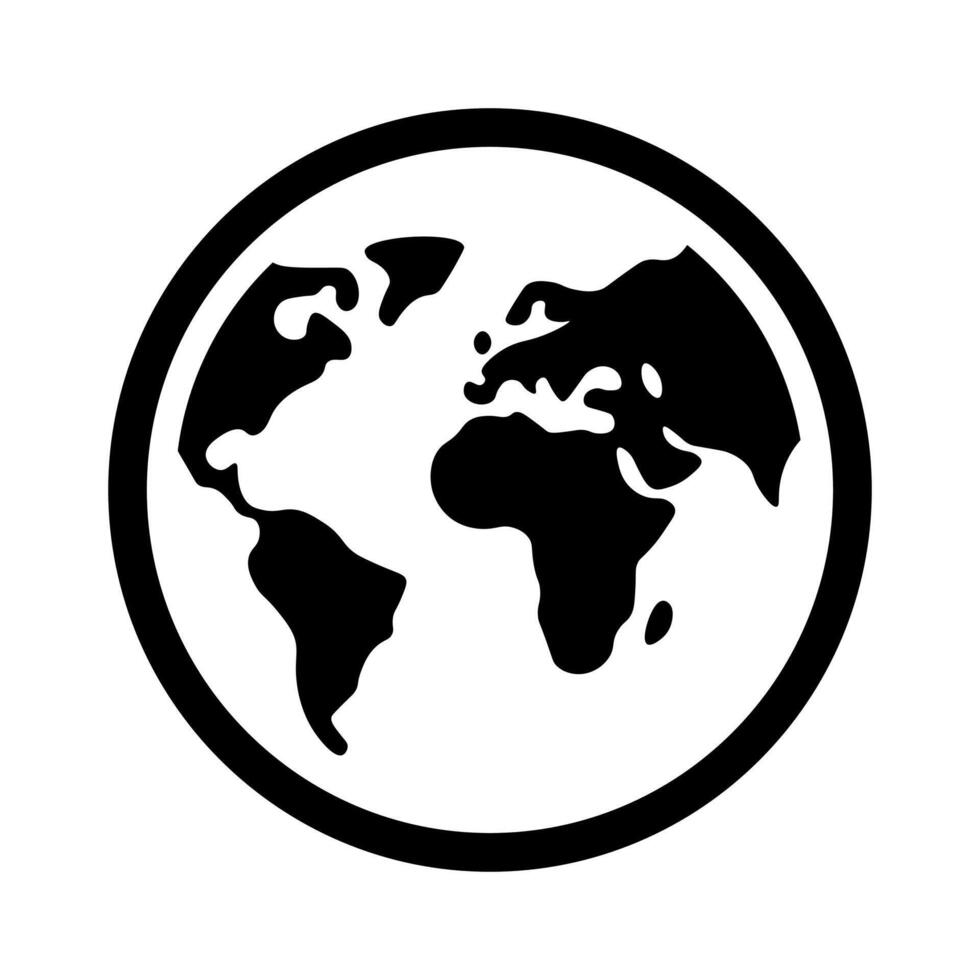 black vector earth icon isolated on white background