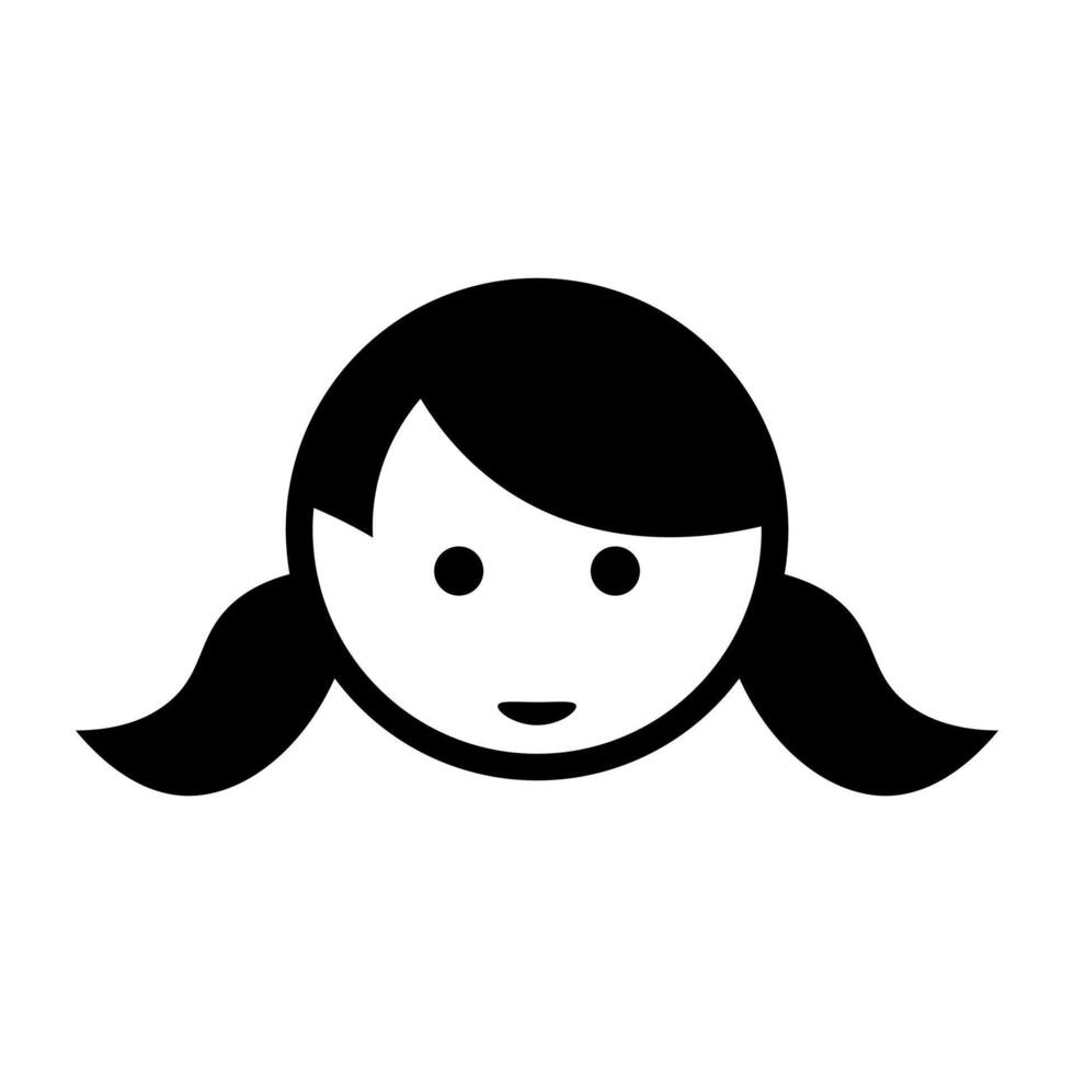 black vector girl icon isolated on white background