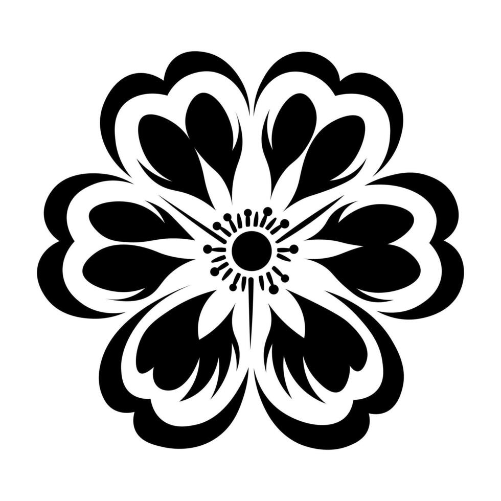 black vector flower icon isolated on white background