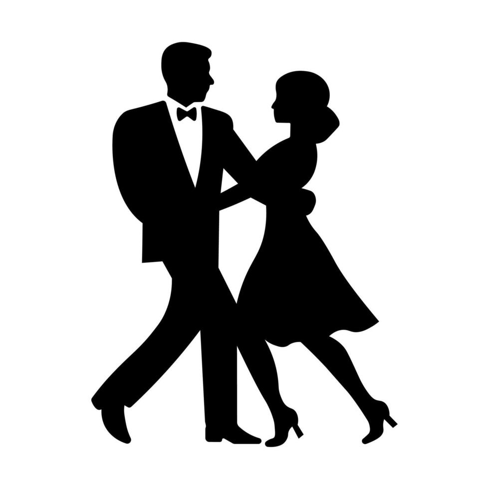 black vector dancing couple silhouette isolated on white background