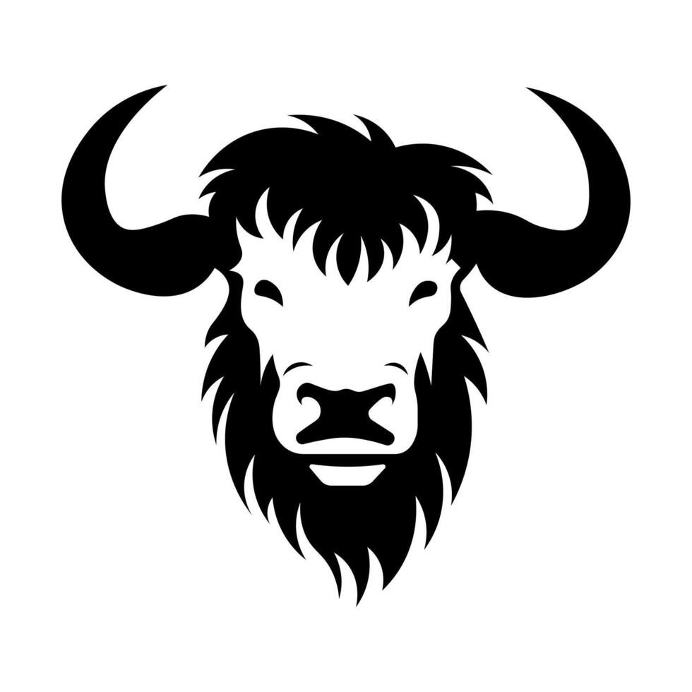 black vector yak head icon isolated on white background