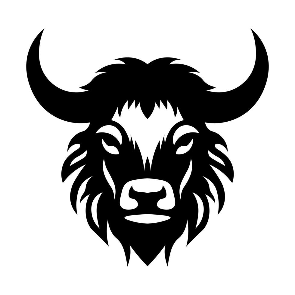 black vector yak head icon isolated on white background