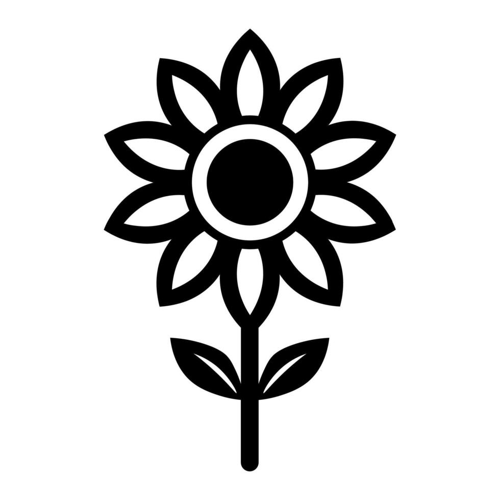 black vector sunflower icon isolated on white background
