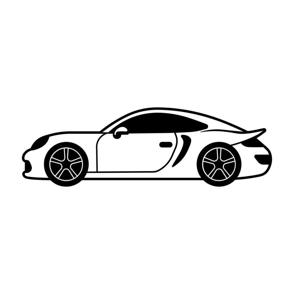 black vector sports car icon isolated on white background