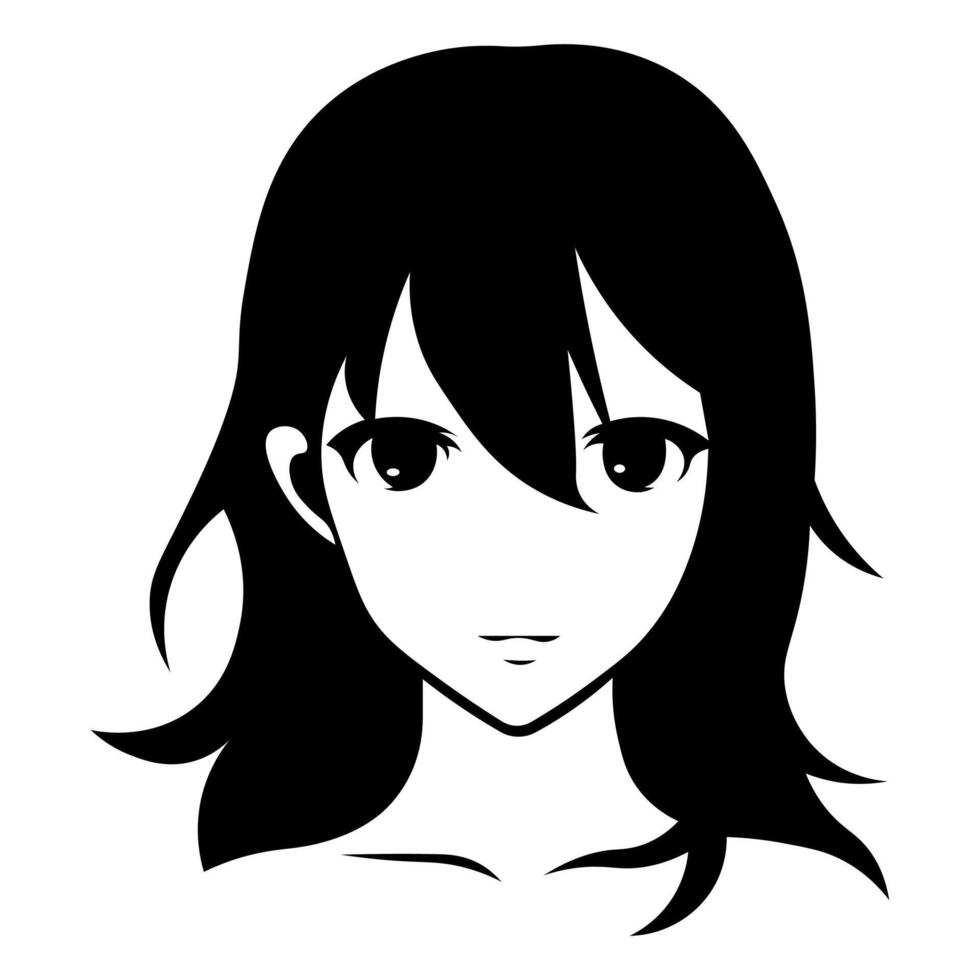 black vector anime girl icon isolated on white background