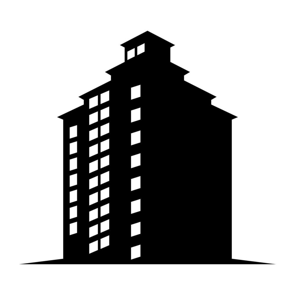 black vector apartment building icon isolated on white background