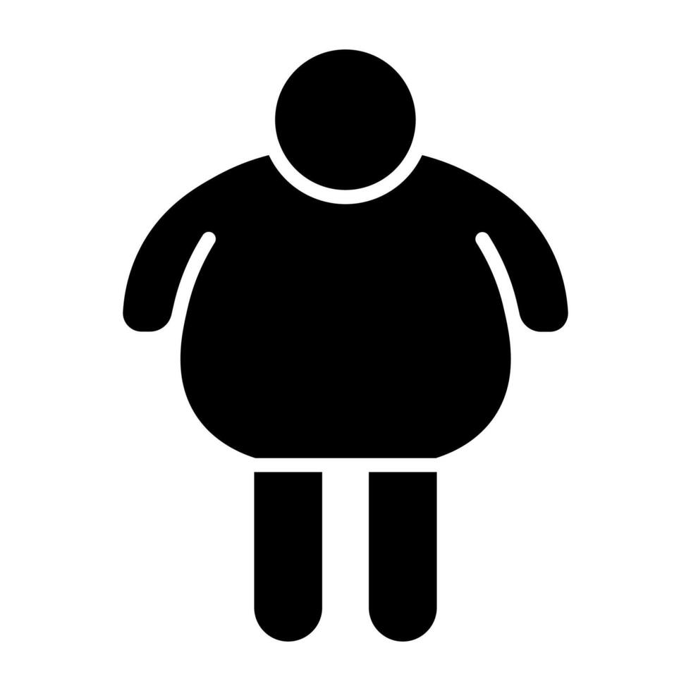 black vector fat man icon isolated on white background