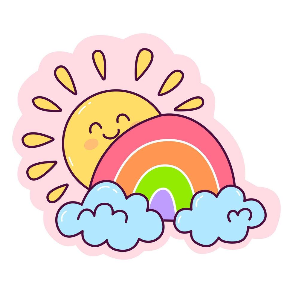 Happy rainbow and sun in the sky vector