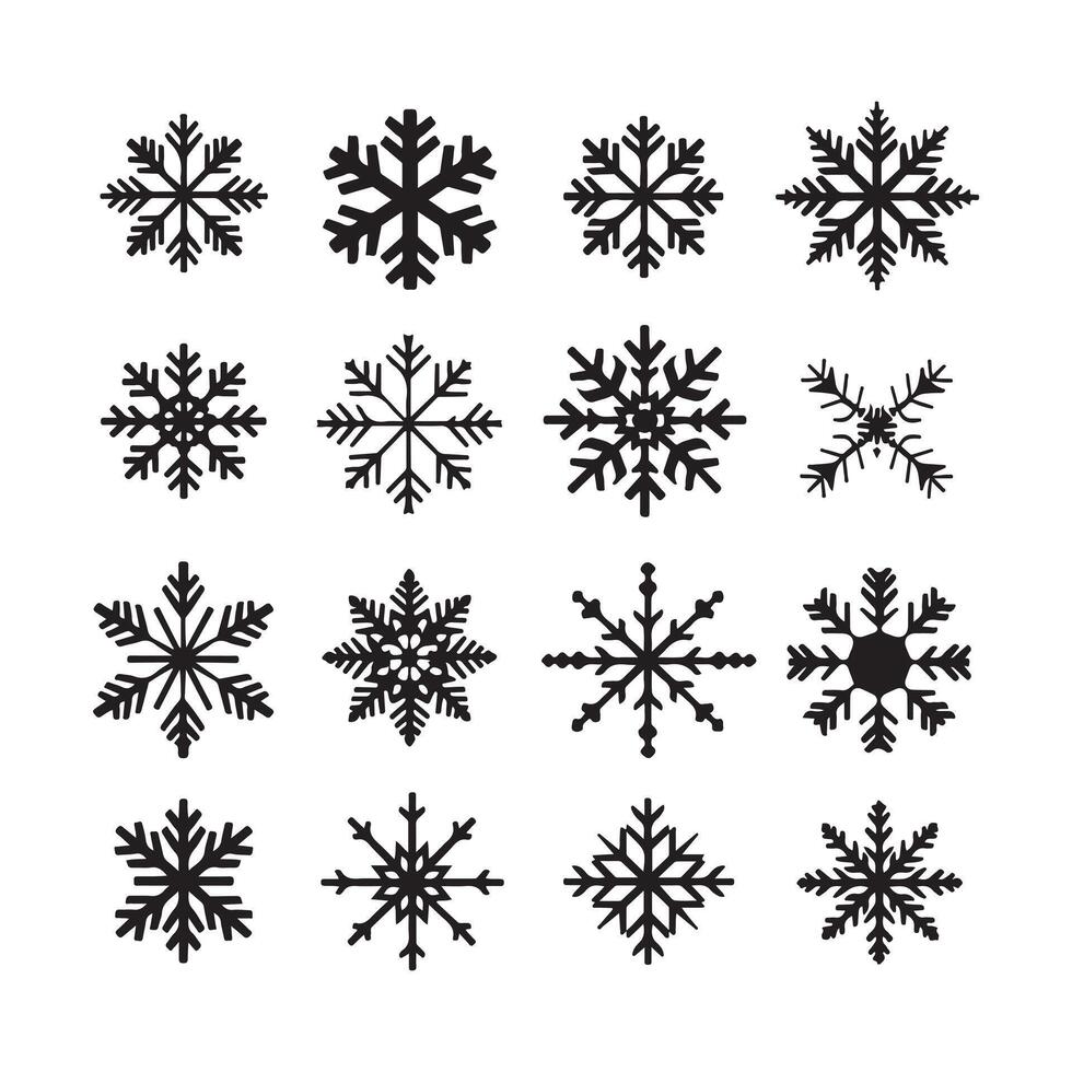 A black silhouette Snowflake set vector