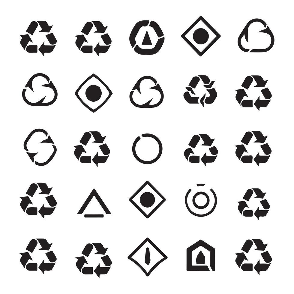 A black silhouette Recycle symbol set vector