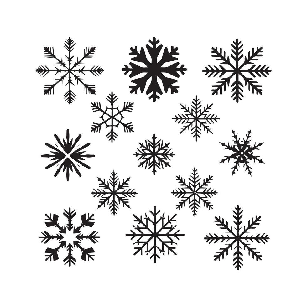 A black silhouette Snowflake set vector