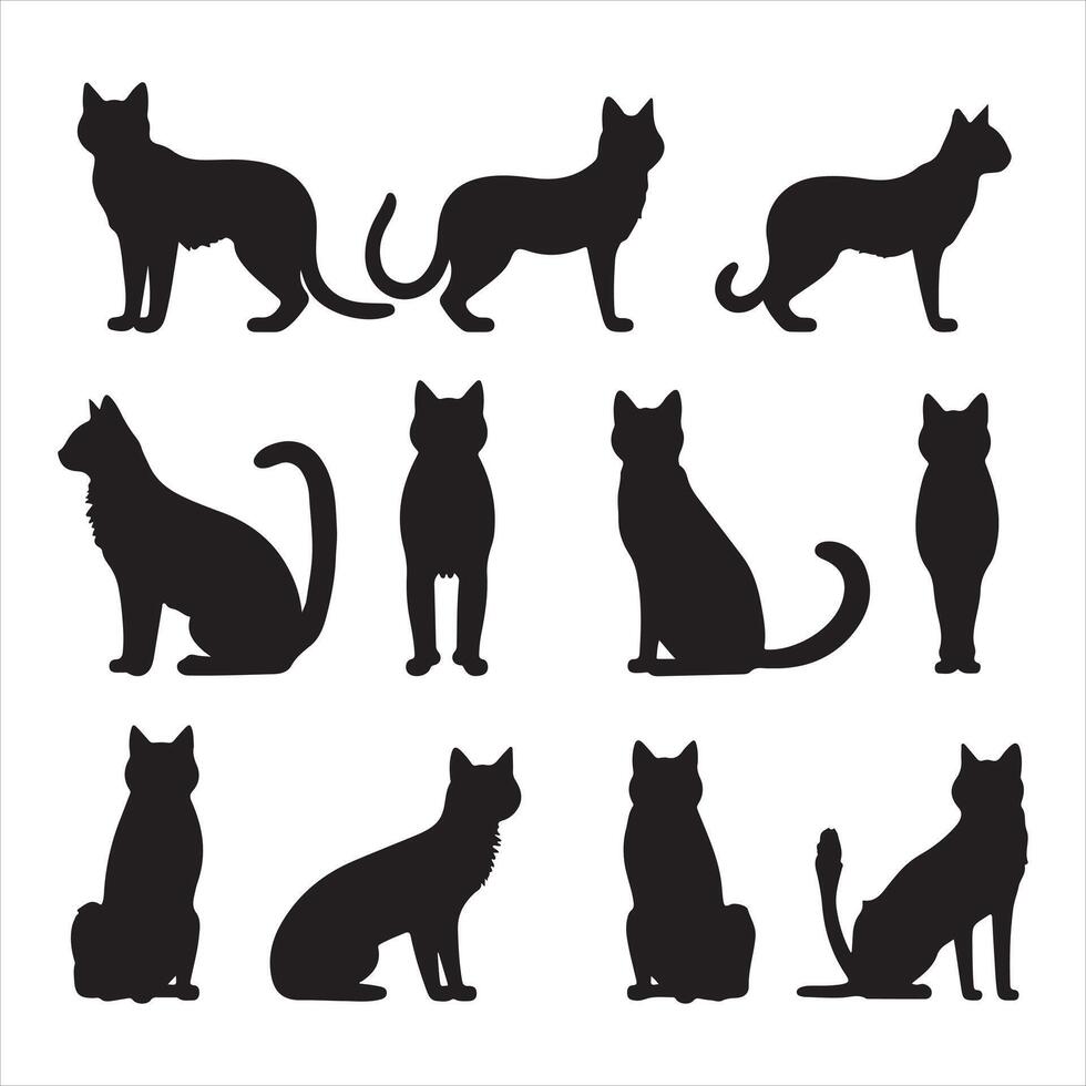 un negro silueta gato conjunto vector