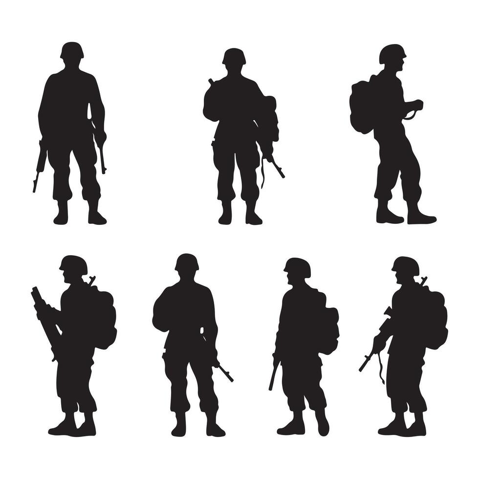 A black silhouette soldier set vector