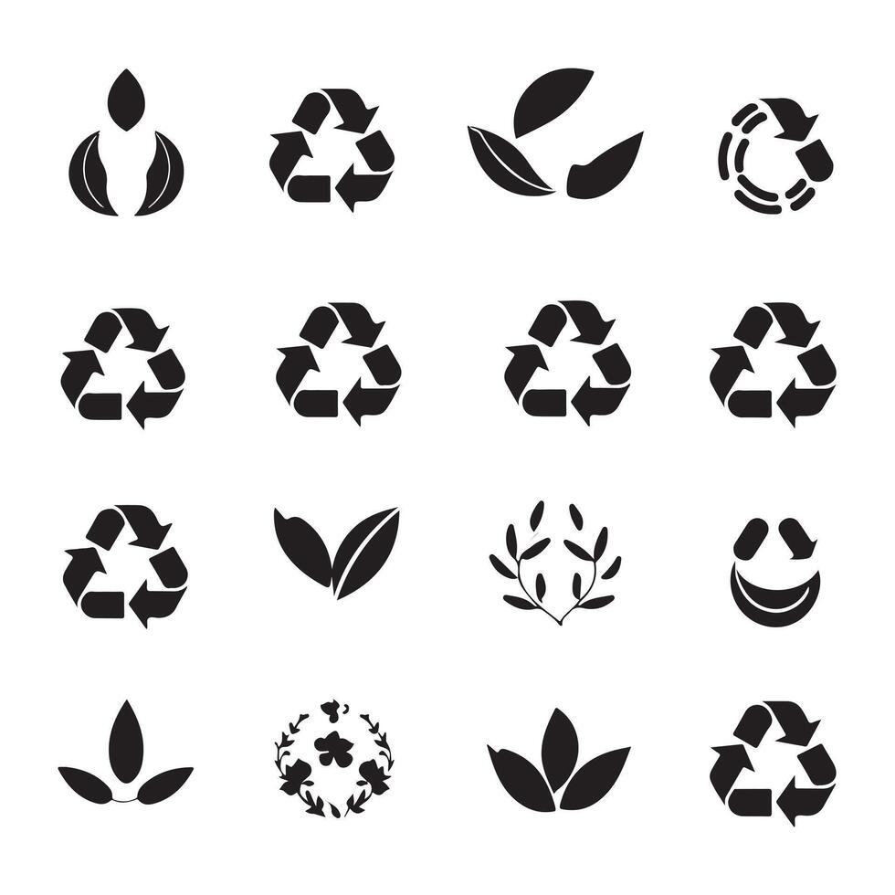 A black silhouette Recycle symbol set vector