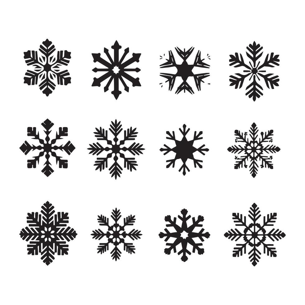 A black silhouette Snowflake set vector
