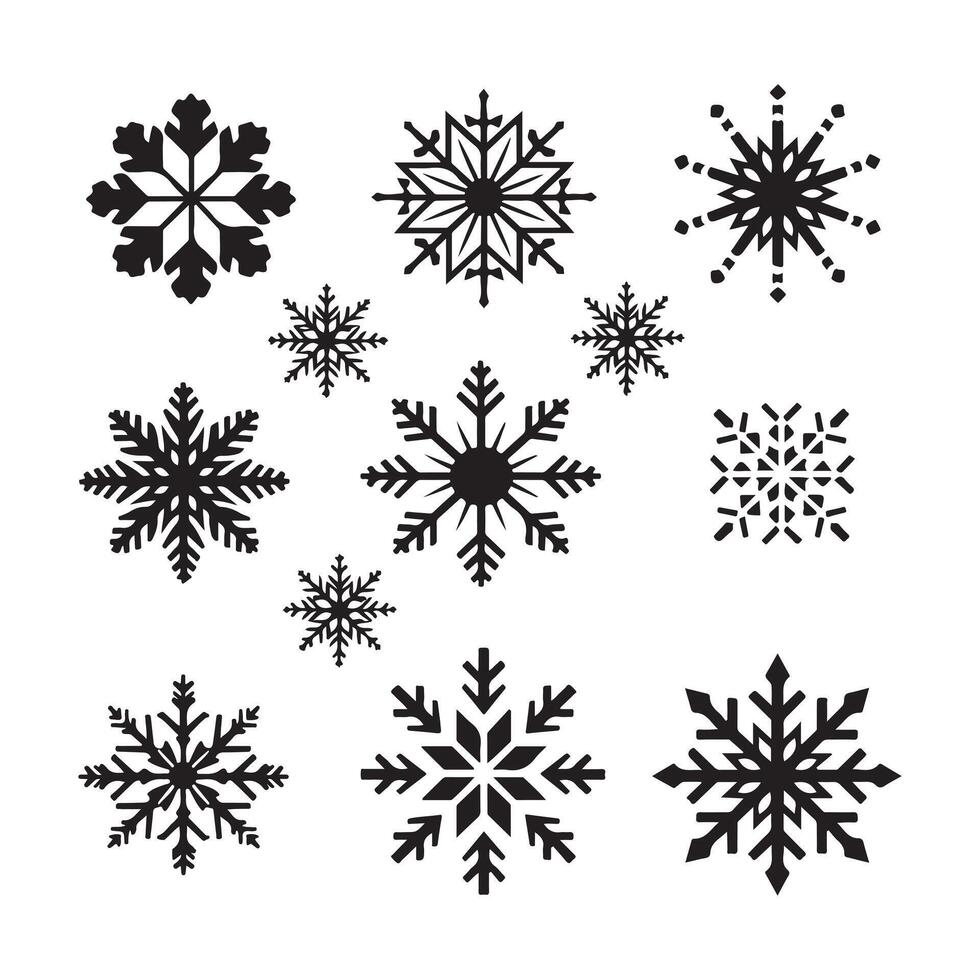 A black silhouette Snowflake set vector