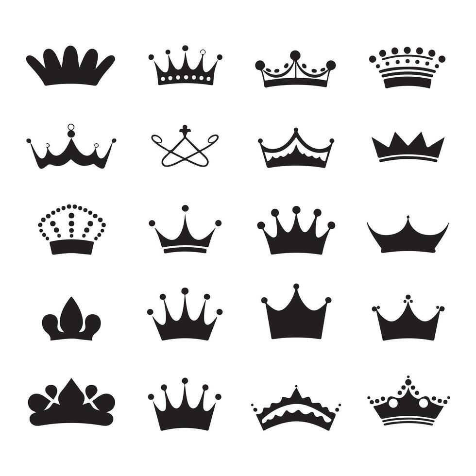 A black silhouette Queen crown set vector