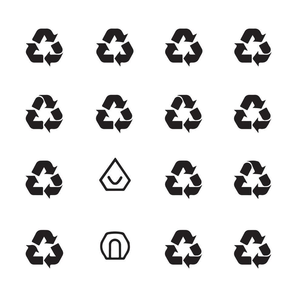 A black silhouette Recycle symbol set vector