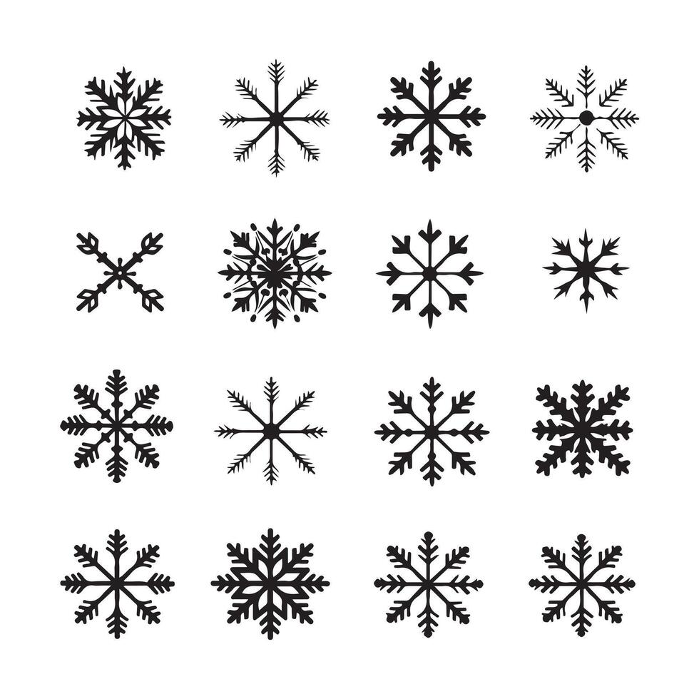 A black silhouette Snowflake set vector