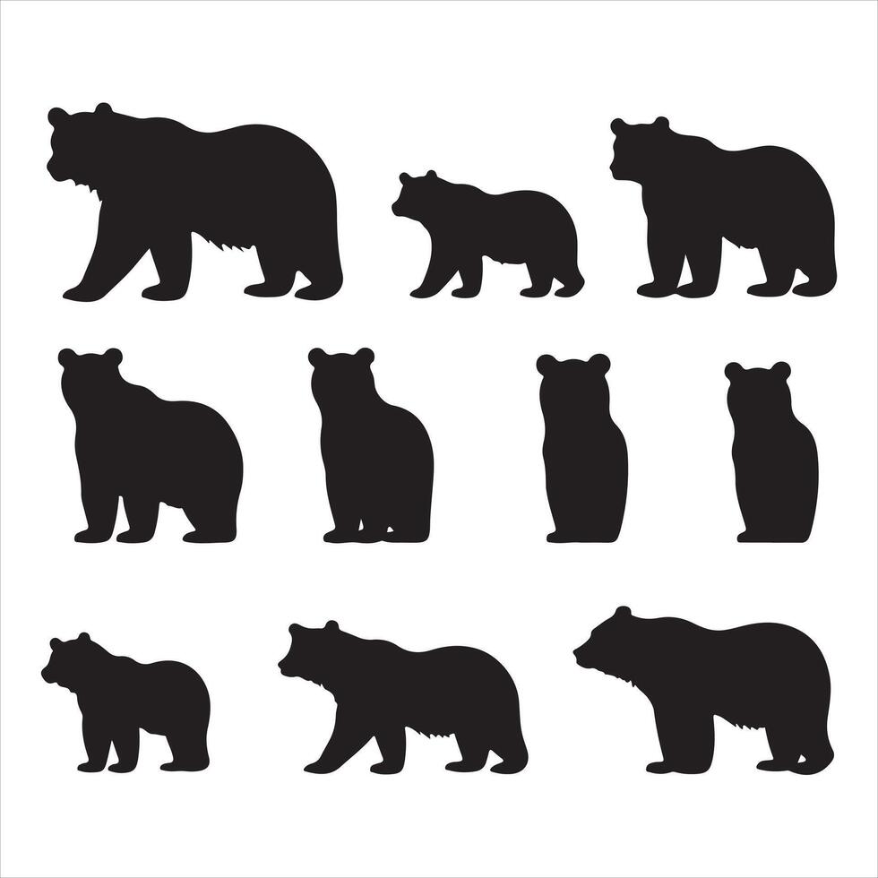 A black silhouette bear set vector