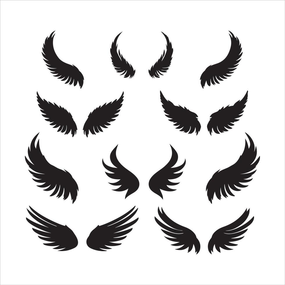 A black silhouette angel or bird wing set vector