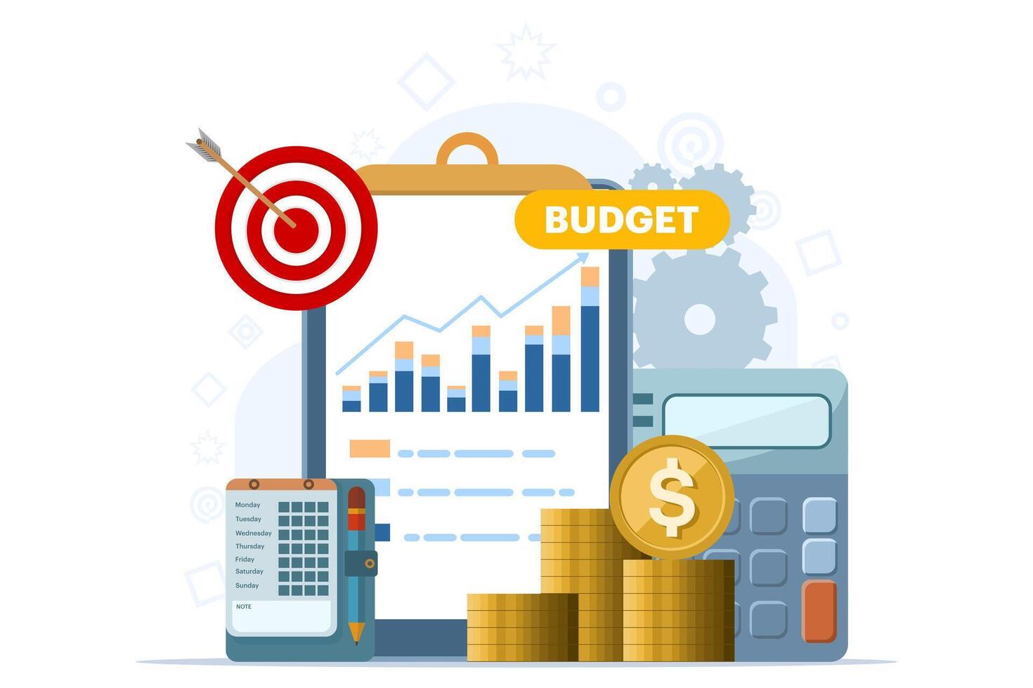 Concepts in business strategy Budget, finance and accounting, budget calculation, economics and investment, Growth strategy or financial goals. vector banner flat design illustration and background.