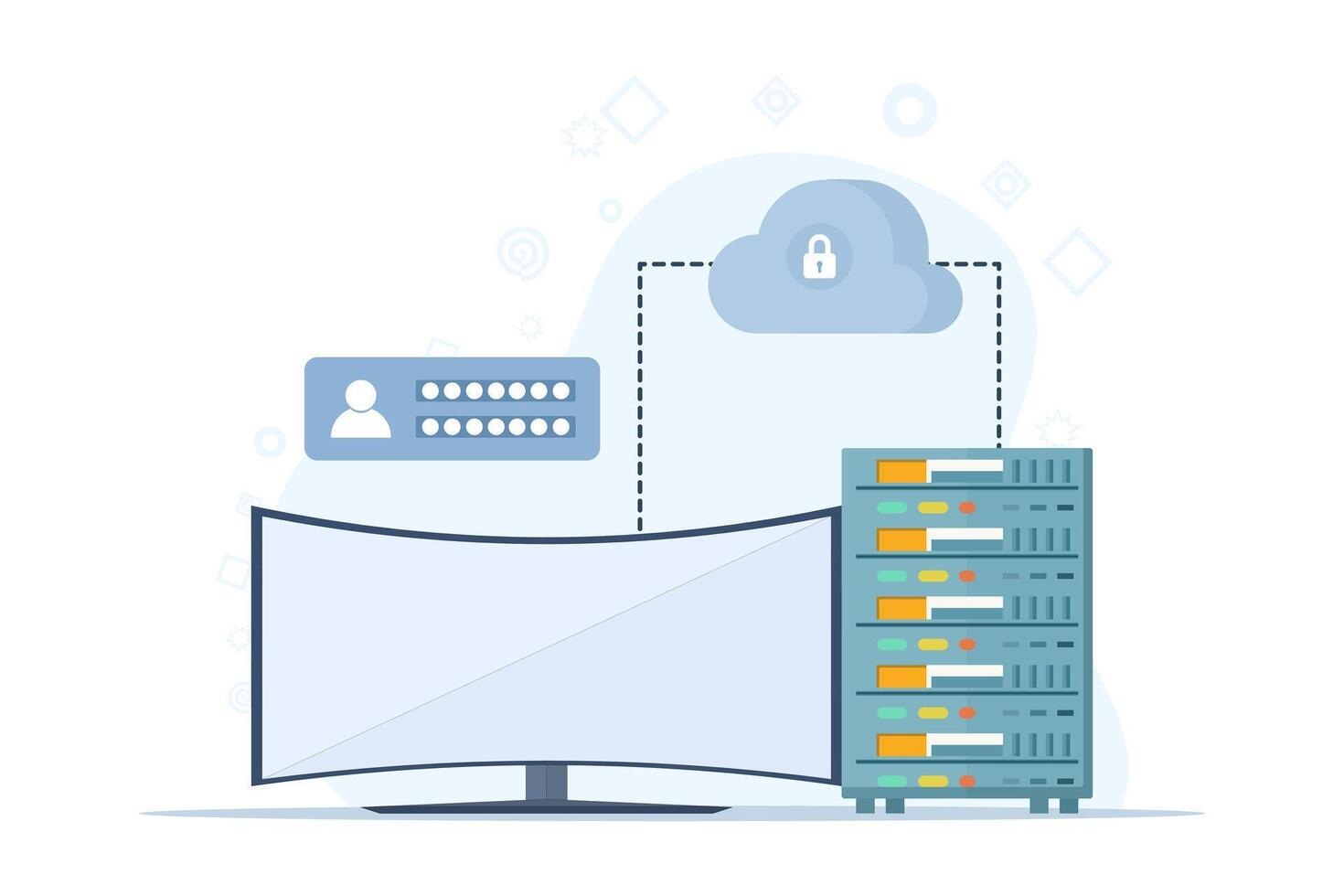 base de datos seguridad concepto, suplantación de identidad, hacker ataque, hackers robando personal datos, utilizando ciber seguridad servicios a proteger personal datos. base de datos seguridad, vector plano diseño ilustración.