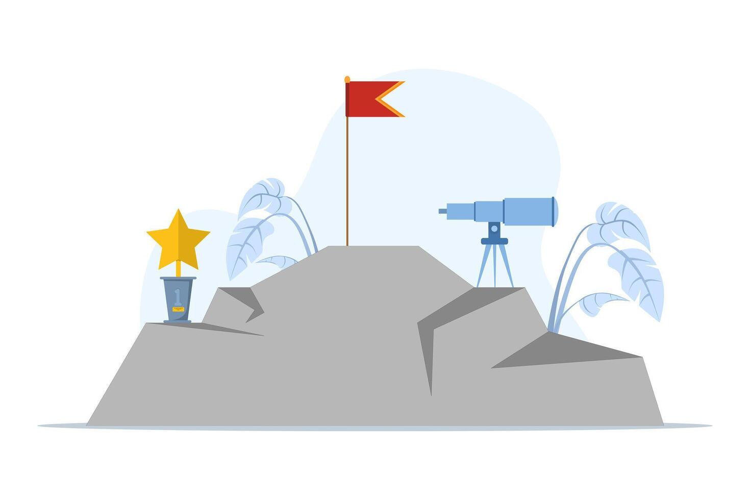 best people team concept. represented by a prize cup, flag, and telescope. Successful teamwork, career success, team building. Vector illustration in flat design for web banner.
