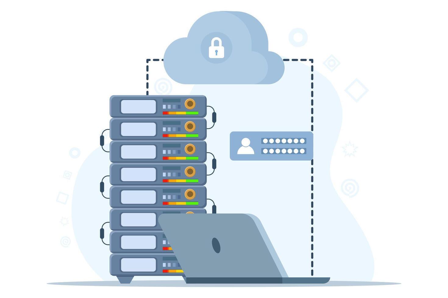 base de datos seguridad concepto, suplantación de identidad, hacker ataque, hackers robando personal datos, utilizando ciber seguridad servicios a proteger personal datos. base de datos seguridad, vector plano diseño ilustración.