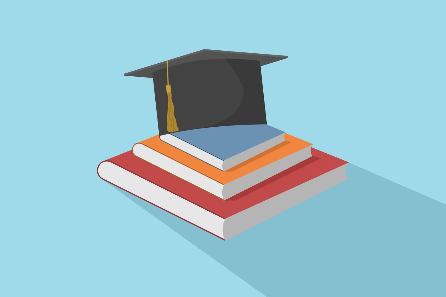 education concept, stack of textbooks with toga hat. distance learning, self-education, digital library. E-learning banner. Online education. flat vector illustration.