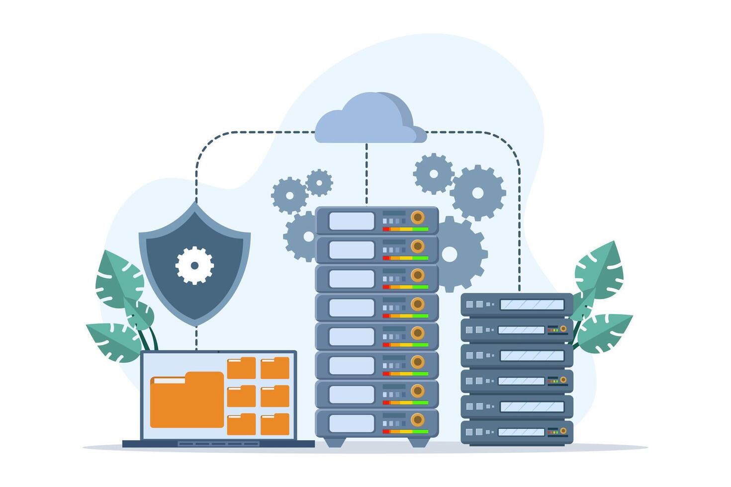 base de datos seguridad concepto, suplantación de identidad, hacker ataque, hackers robando personal datos, utilizando ciber seguridad servicios a proteger personal datos. base de datos seguridad, vector plano diseño ilustración.