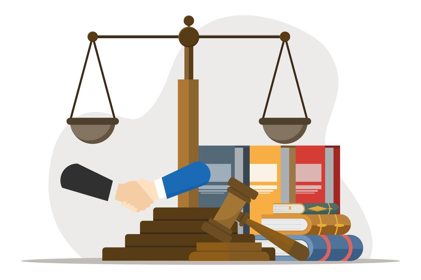 Legal advice concept and consultation. Law and justice scene. lawyer consultant client, judge knocks with wooden gavel. Consideration. Flat vector illustration on white background.