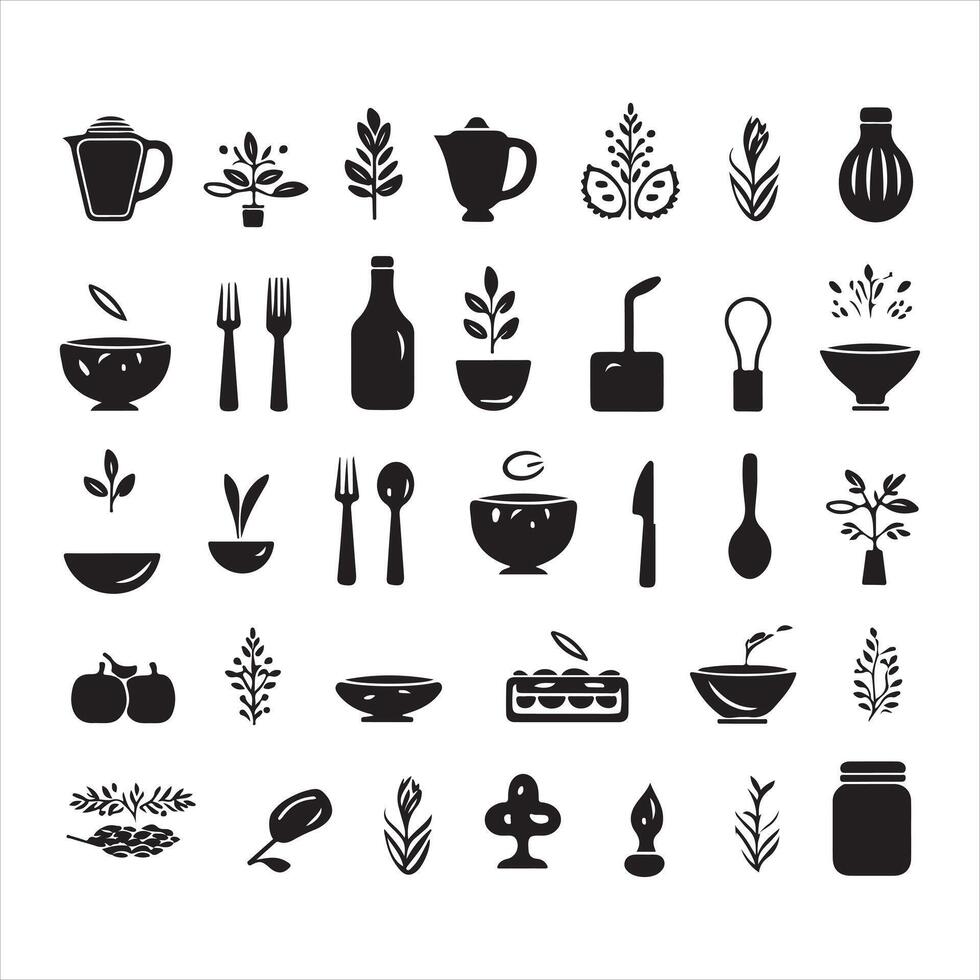 A black silhouette food set vector