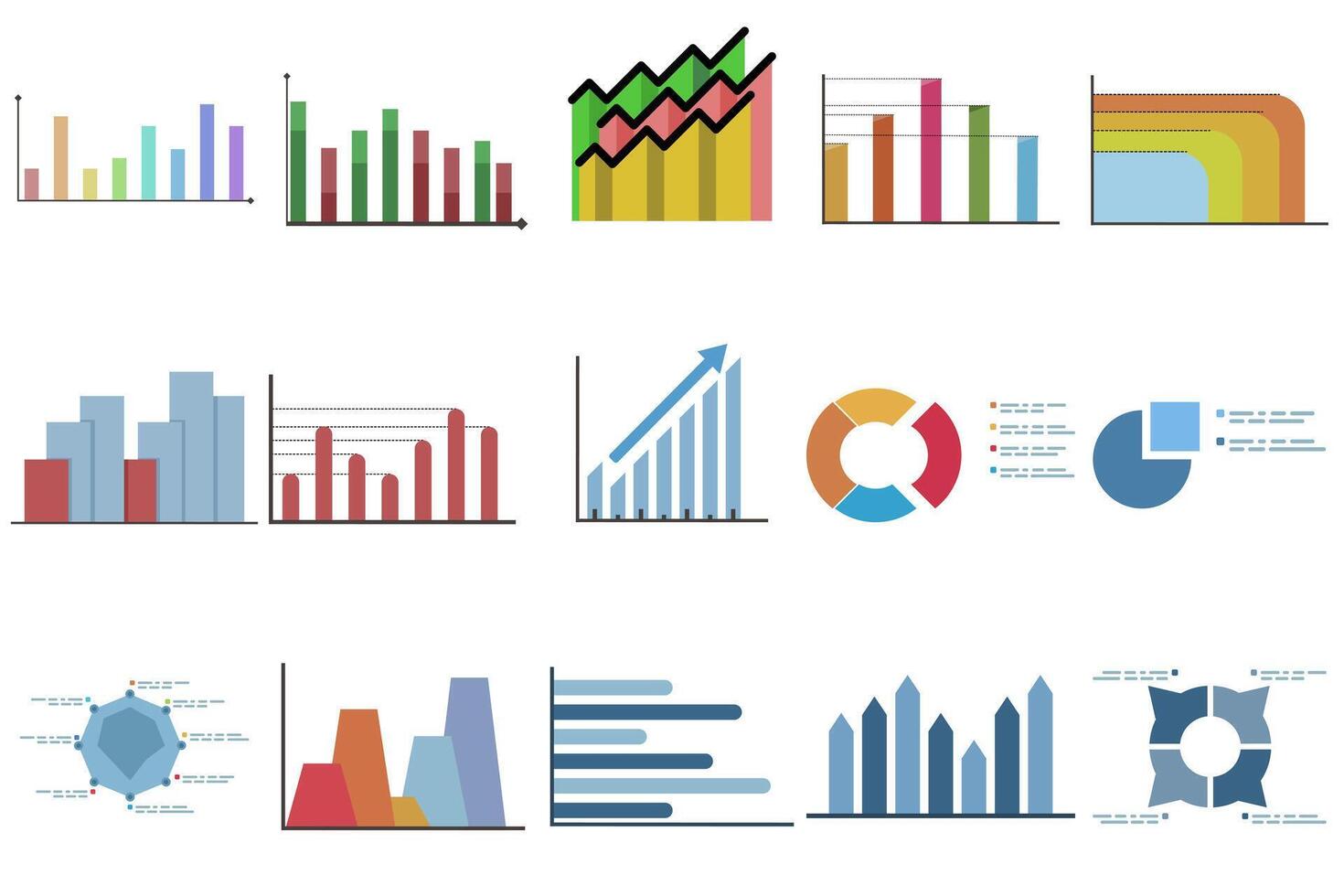 colección de negocio cartas infografía cuadro. financiero análisis datos gráficos y diagramas, márketing Estadísticas flujo de trabajo vector conjunto de moderno negocio presentación elementos. vector ilustración.